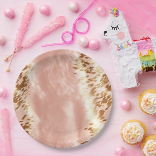 Rosa Kuh Blütenfarbe Pappteller (Party)