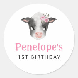Rosa Kuh Geburtstagsparty Gefallen Runder Aufkleber