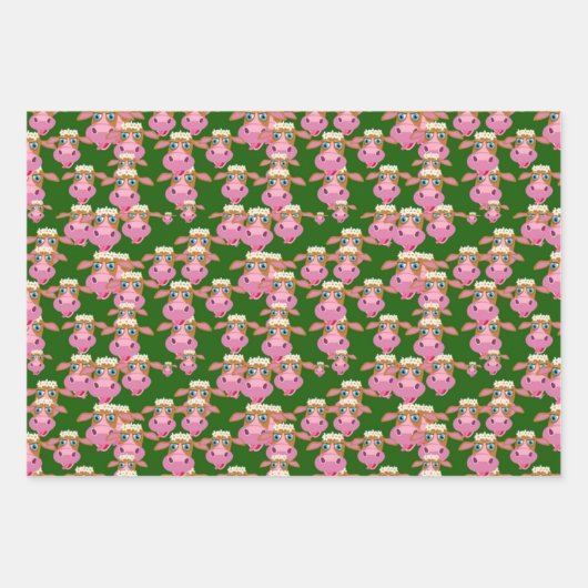 Rosa Kühe Geschenkpapier Set (Vorderseite)