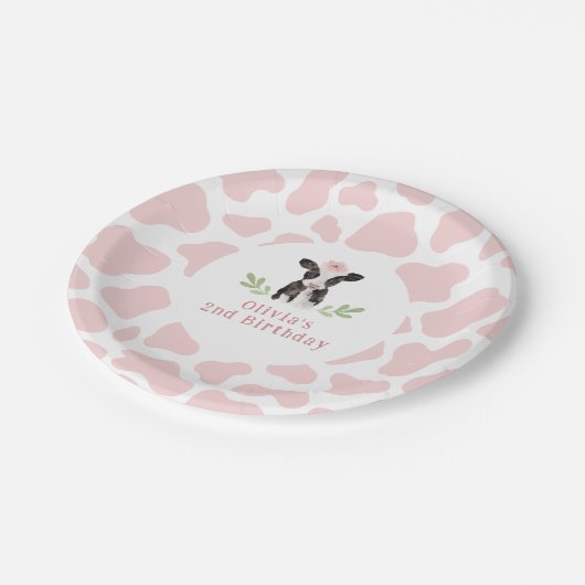 rosa Kuhmuster Pappteller (Schrägansicht)