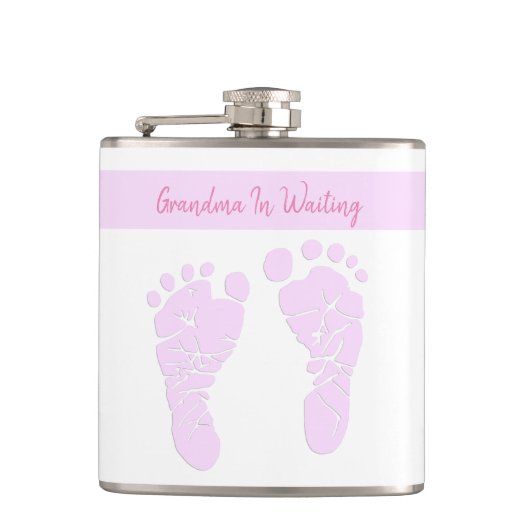 Rosa Kunst-Baby-Abdruck-Großmutter, zum Flachmann (Vorderseite)