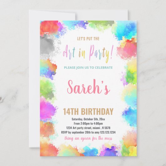 Rosa Kunst im Party Paint Birthday Einladungen (Vorderseite)