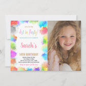 Rosa Kunst im Party Paint Birthday mit Foto Einladung (Vorderseite)