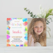 Rosa Kunst im Party Paint Birthday mit Foto Einladung (Stehend Vorderseite)