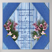 Rosa Künstlerische Blume auf Blue-wood-Textur Poster (Vorne)