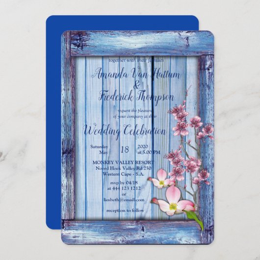 Rosa künstlerische Blume auf der Blutholzstruktur Einladung (Vorne/Hinten)