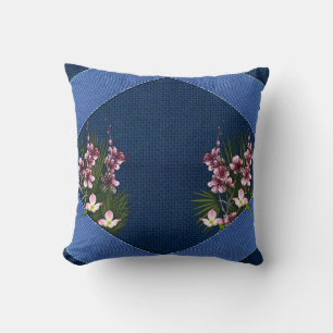 Rosa Künstlerische Blume auf der Navy Blue-Fabric- Kissen