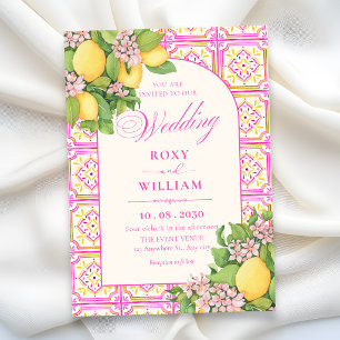 Rosa künstlerische Fliesen Hochzeit floral Einladung
