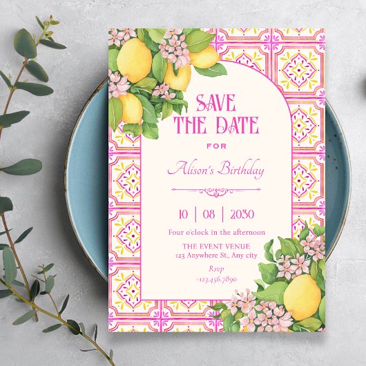 Rosa künstlerische Fliesenblume  Save The Date