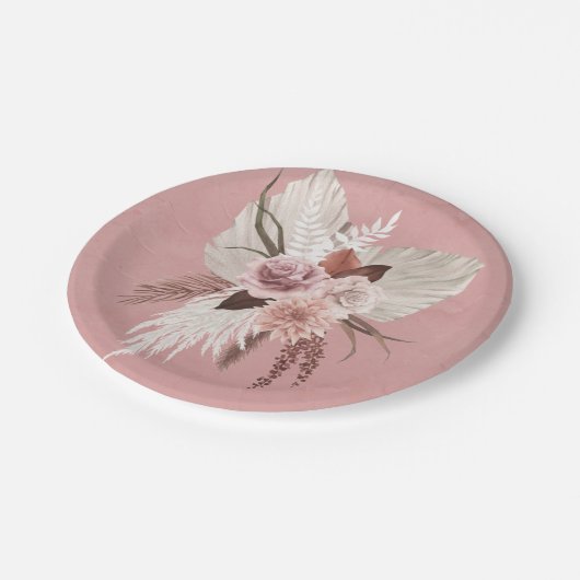 Rosa Kupfer tropische Pampas Gras Hochzeit am Meer Pappteller (Schrägansicht)