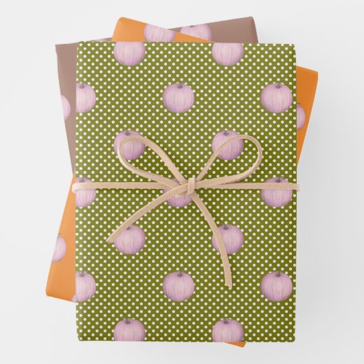 Rosa Kürbis auf Mocha Green und Orange Geschenkpapier Set (Beispiel)