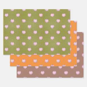 Rosa Kürbis auf Mocha Green und Orange Geschenkpapier Set