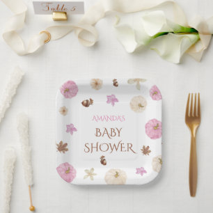 Rosa Kürbis Boho-Baby-Party Pappteller