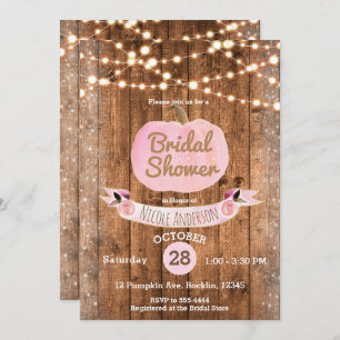 Rosa Kürbis-Fall-rustikales Holz beleuchtet Einladung