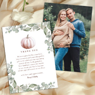Rosa Kürbis-Herbst-Baby-Shower-Dankeskarten Dankeskarte
