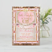 Rosa Kürbis Herbst Rustikal 1. Geburtstag Einladung (Stehend Vorderseite)