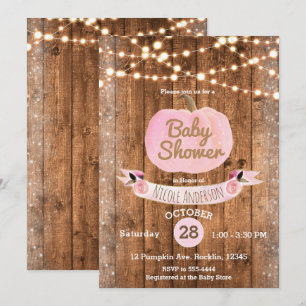 Rosa Kürbis Herbst Rustikale Holzlichter Babyparty Einladung