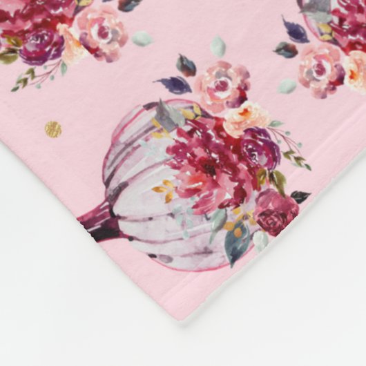 Rosa Kürbis Herbstmuster mit Blumenbeeren Fleecedecke (Ecke)