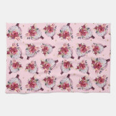 Rosa Kürbis Herbstmuster mit Blumenbeeren Geschirrtuch (Horizontal)