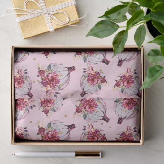 Rosa Kürbis Herbstmuster mit Blumenbeeren Seidenpapier (Geschenk)
