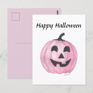 Rosa Kürbis-Kürbislaterne zu Halloween Postkarte