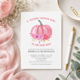 Rosa Kürbis-Mädchen-Baby-Shower-Einladung Postkarte