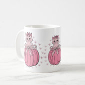 Rosa Kürbis mit Niedlicher Katze Kaffeetasse (Vorderseite Links)
