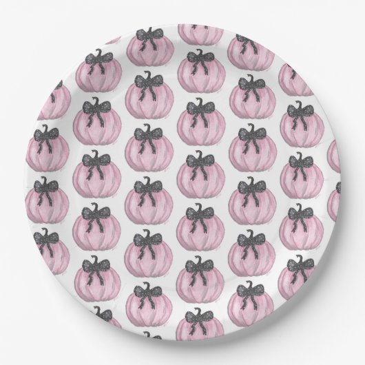 Rosa Kürbis mit schwarzem Bug Pappteller (Vorderseite)