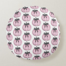 Rosa Kürbis mit schwarzem Bug Rundes Kissen