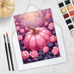 Rosa Kürbis-Rosen-Blumen-Halloween-Thanksgiving Feiertagskarte