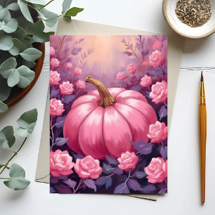 Rosa Kürbis-Rosen-Blumen-Halloween-Thanksgiving Feiertagspostkarte