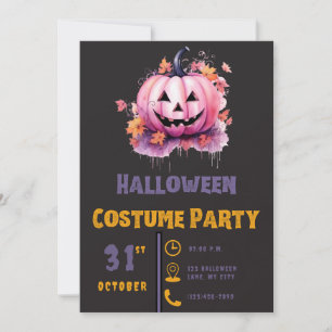Rosa Kürbislaternen und schwarze Halloween-Blätter Einladung