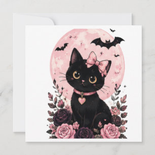 Rosa Kürbismond-Halsband Schwarze Katze Einladung