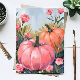 Rosa Kürbispatch-Rosen-Blumen-Aquarell-Herbst Feiertagspostkarte