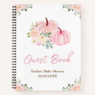 Rosa Kürbisse Florale Babyparty-Gästebuch Notizblock