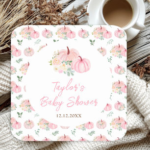 Rosa Kürbisse Florale Babyparty Rechteckiger Pappuntersetzer