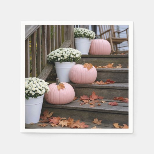 Rosa Kürbisse mit Herbstmums Serviette (Vorderseite)