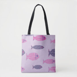 Rosa Küstenblau- und Rosa-Fisch-Muster-Tasche Tasche