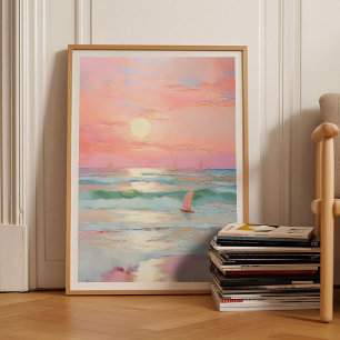 Rosa Küstenmalerei Pastell-Strand Druck Pastell-Sc Poster