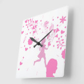 Rosa Lady 2. Quadratische Wanduhr (Winkel)