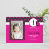 Rosa Lady Bug Geburtstagseinladung Einladung (Stehend Vorderseite)