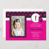 Rosa Lady Bug Geburtstagseinladung Einladung (Vorne/Hinten)