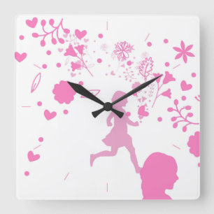 Rosa Lady. Quadratische Wanduhr