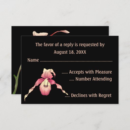 Rosa Lady Slipper Orchid RSVP Cards (Vorne/Hinten)