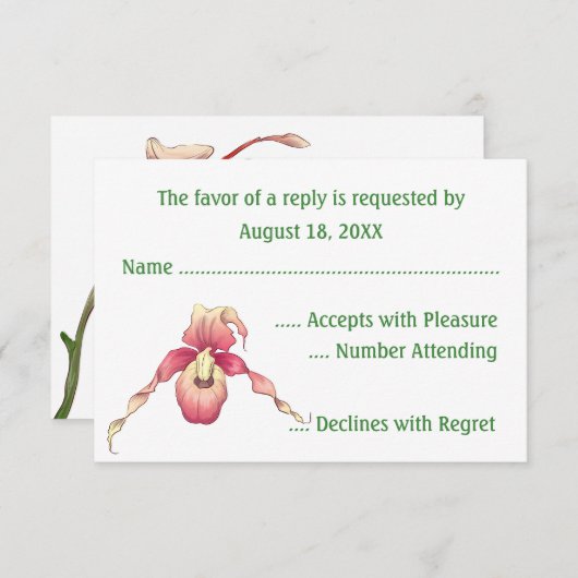 Rosa Lady Slipper Orchid RSVP Cards (Vorne/Hinten)