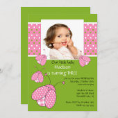 Rosa Ladybug Foto Geburtstagseinladung Einladung (Vorne/Hinten)