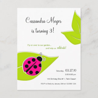 Rosa Ladybug Geburtstag Einladung