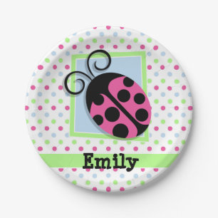 Rosa Ladybug, Rosa, Blau, Grün, Polka Dots Pappteller