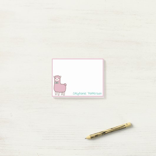 Rosa Lama Alpaca mit Aquamarinem Bowtie Custom Post-it Klebezettel (Auf Schreibtisch)