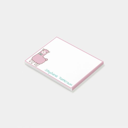 Rosa Lama Alpaca mit Aquamarinem Bowtie Custom Post-it Klebezettel (angewinkelt)